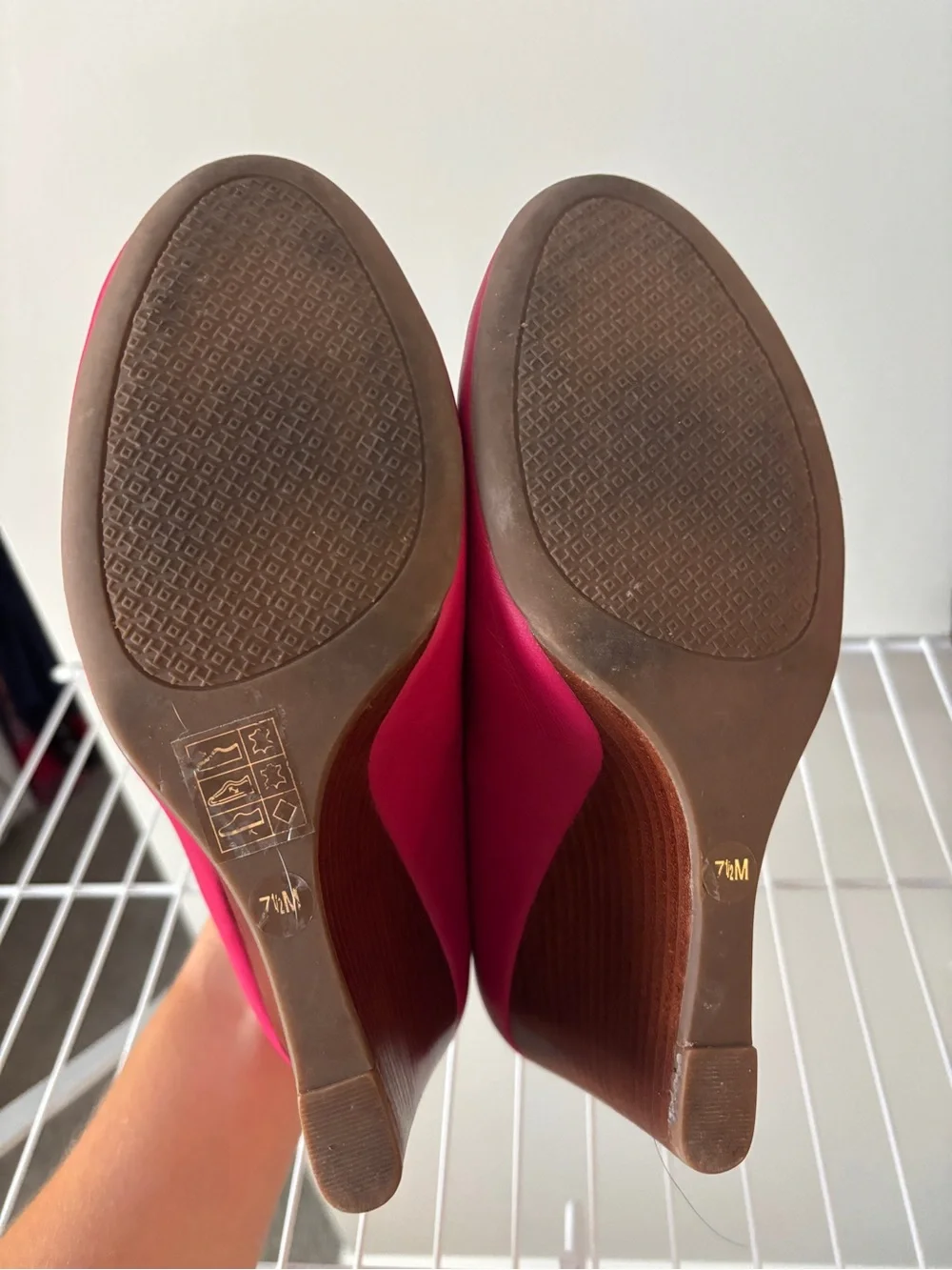 Tory Burch Hot Pink Leather Logo Wedges